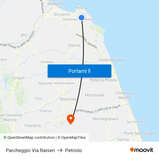 Parcheggio Via Ranieri to Petriolo map