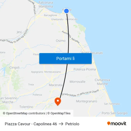 Piazza Cavour - Capolinea 46 to Petriolo map