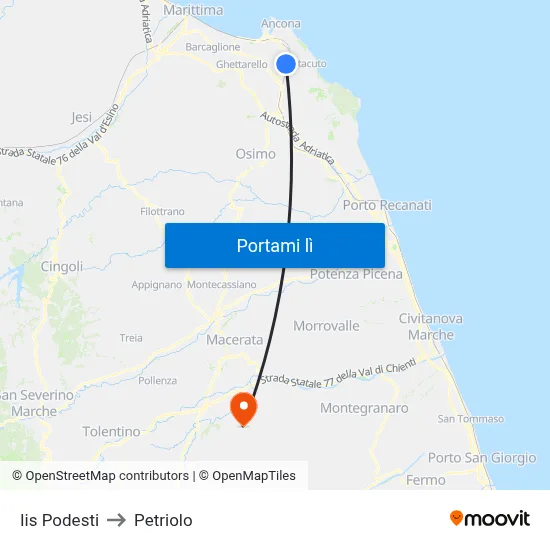 Iis Podesti to Petriolo map