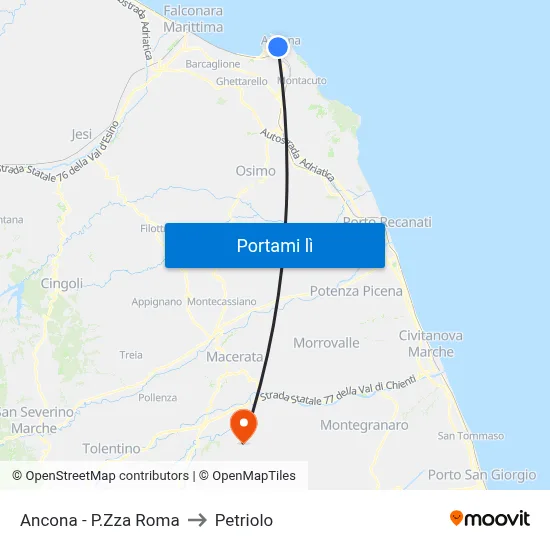 Ancona - P.Zza Roma to Petriolo map