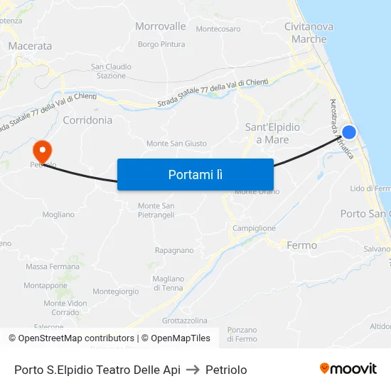 Porto S.Elpidio Teatro Delle Api to Petriolo map