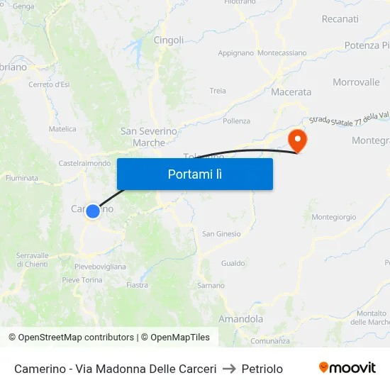 Camerino - Via Madonna Delle Carceri to Petriolo map