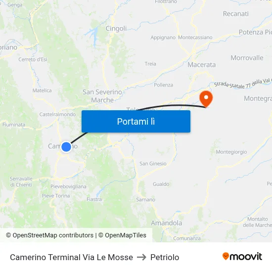 Camerino Terminal Via Le Mosse to Petriolo map
