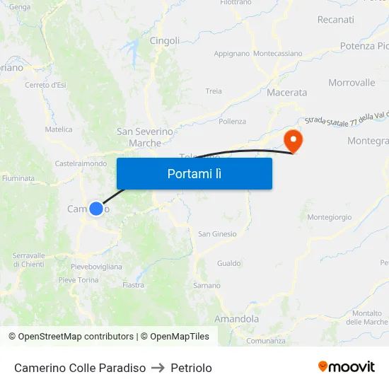 Camerino Colle Paradiso to Petriolo map