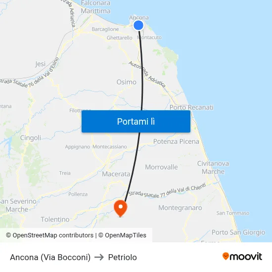 Ancona (Via Bocconi) to Petriolo map