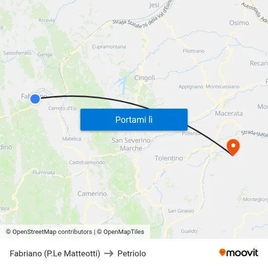 Fabriano (P.Le Matteotti) to Petriolo map
