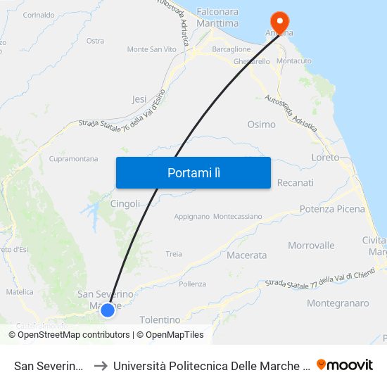 San Severino - Stazione F.S. to Università Politecnica Delle Marche - Facoltà Di Economia ""Giorgio Fuà"" map