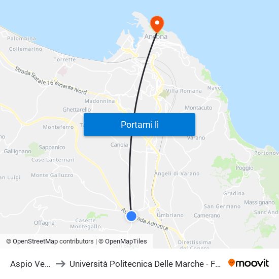 Aspio Vecchio (An) to Università Politecnica Delle Marche - Facoltà Di Economia ""Giorgio Fuà"" map