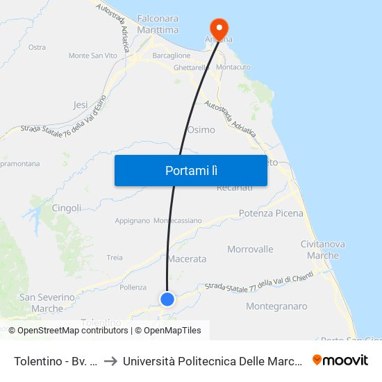 Tolentino - Bv. Colbuccaro (Sasp) to Università Politecnica Delle Marche - Facoltà Di Economia ""Giorgio Fuà"" map