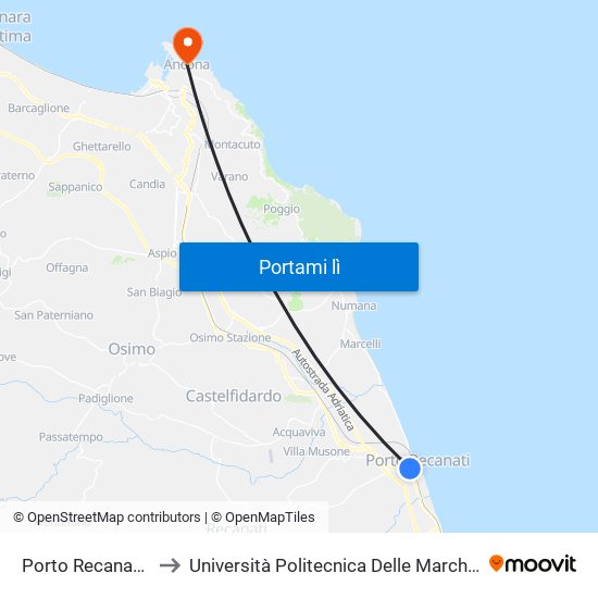 Porto Recanati - Bivio Scossicci to Università Politecnica Delle Marche - Facoltà Di Economia ""Giorgio Fuà"" map