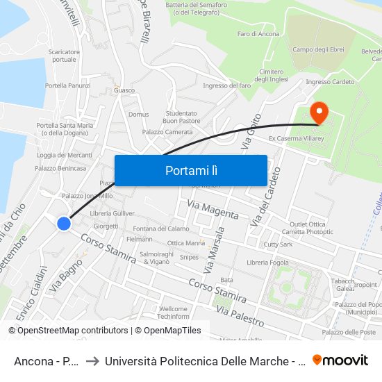 Ancona - P.Zza Kennedy to Università Politecnica Delle Marche - Facoltà Di Economia ""Giorgio Fuà"" map