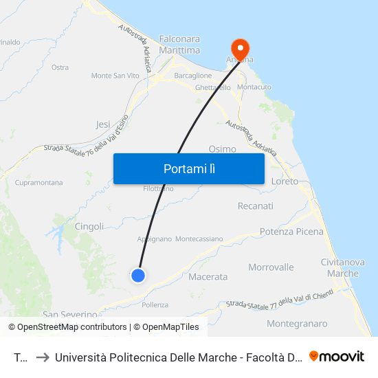 Treia to Università Politecnica Delle Marche - Facoltà Di Economia ""Giorgio Fuà"" map