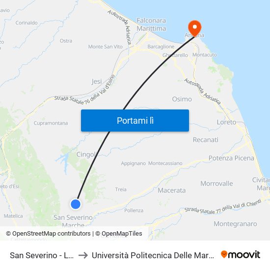 San Severino - Localit Ponte Dei Canti to Università Politecnica Delle Marche - Facoltà Di Economia ""Giorgio Fuà"" map