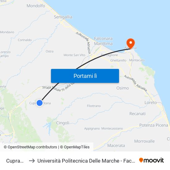 Cupramontana to Università Politecnica Delle Marche - Facoltà Di Economia ""Giorgio Fuà"" map