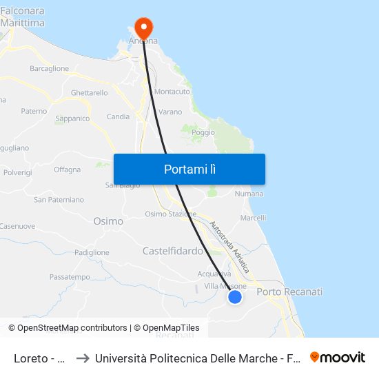 Loreto - Via Marche to Università Politecnica Delle Marche - Facoltà Di Economia ""Giorgio Fuà"" map