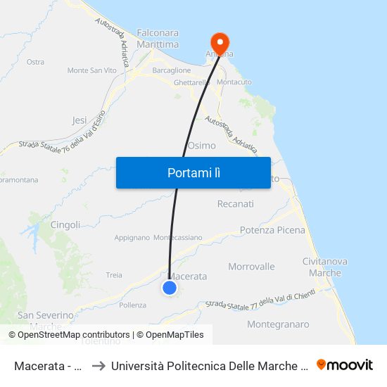 Macerata - Scuola Agraria to Università Politecnica Delle Marche - Facoltà Di Economia ""Giorgio Fuà"" map