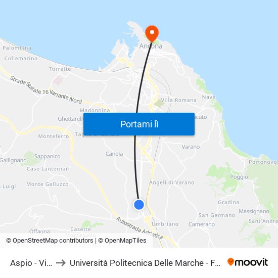 Aspio - Via Albertini to Università Politecnica Delle Marche - Facoltà Di Economia ""Giorgio Fuà"" map