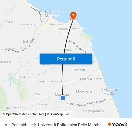 Via Pancalducci Ospedale to Università Politecnica Delle Marche - Facoltà Di Economia ""Giorgio Fuà"" map
