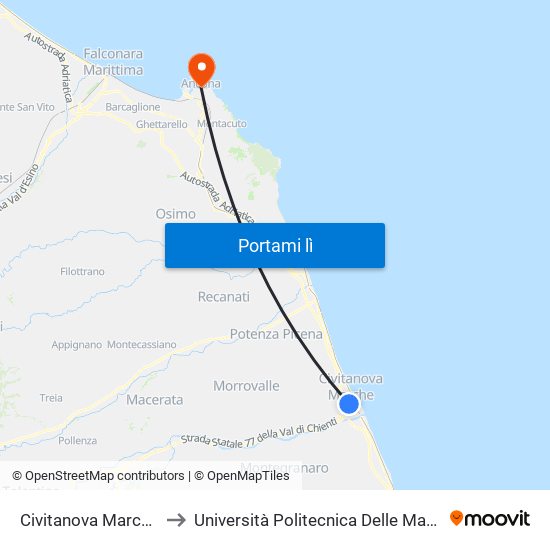 Civitanova Marche - Farmacia S. Marone to Università Politecnica Delle Marche - Facoltà Di Economia ""Giorgio Fuà"" map