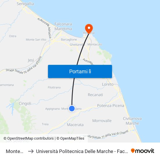 Montecassiano to Università Politecnica Delle Marche - Facoltà Di Economia ""Giorgio Fuà"" map