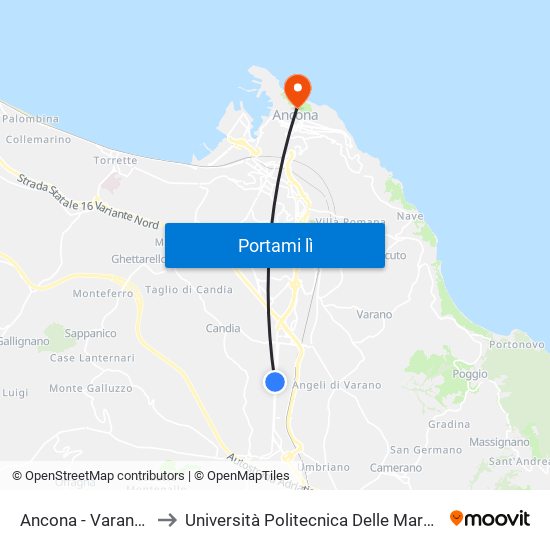 Ancona - Varano Via I Maggio Globo to Università Politecnica Delle Marche - Facoltà Di Economia ""Giorgio Fuà"" map