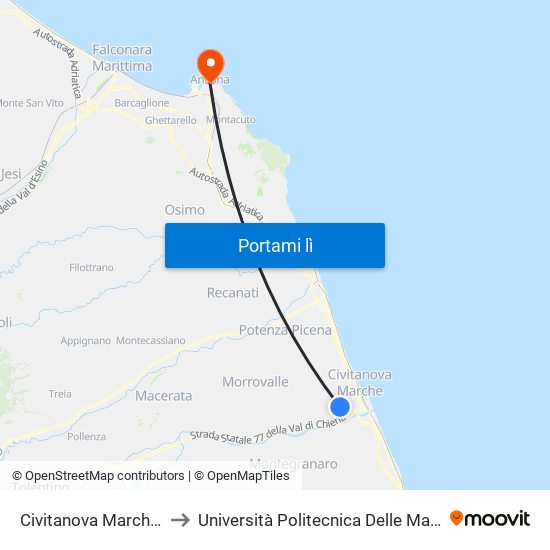 Civitanova Marche - Santa Maria Apparent to Università Politecnica Delle Marche - Facoltà Di Economia ""Giorgio Fuà"" map