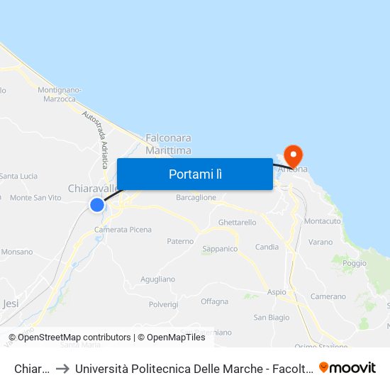 Chiaravalle to Università Politecnica Delle Marche - Facoltà Di Economia ""Giorgio Fuà"" map