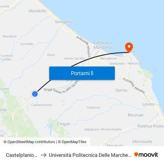 Castelplanio-Cupramontana to Università Politecnica Delle Marche - Facoltà Di Economia ""Giorgio Fuà"" map