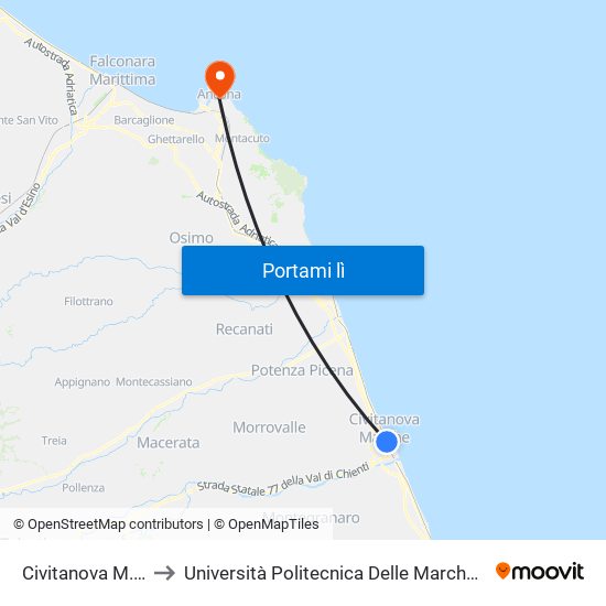 Civitanova M. - Stazione FFSS to Università Politecnica Delle Marche - Facoltà Di Economia ""Giorgio Fuà"" map