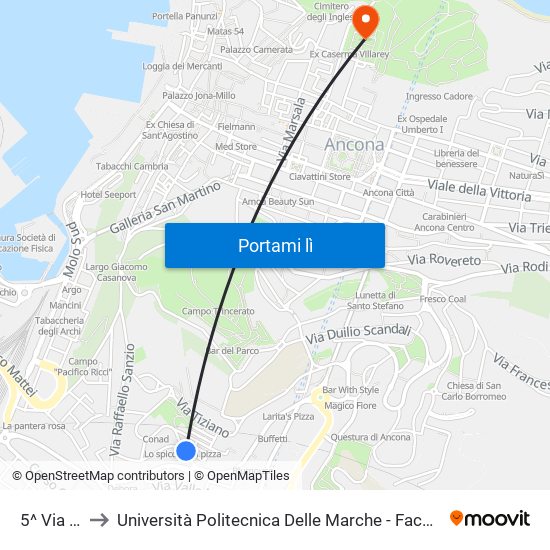 5^ Via Tiziano to Università Politecnica Delle Marche - Facoltà Di Economia ""Giorgio Fuà"" map