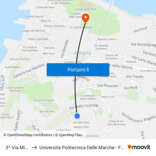 3^ Via Michelangelo to Università Politecnica Delle Marche - Facoltà Di Economia ""Giorgio Fuà"" map