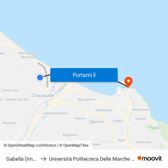 Gabella (Impianti Sportivi). to Università Politecnica Delle Marche - Facoltà Di Economia ""Giorgio Fuà"" map