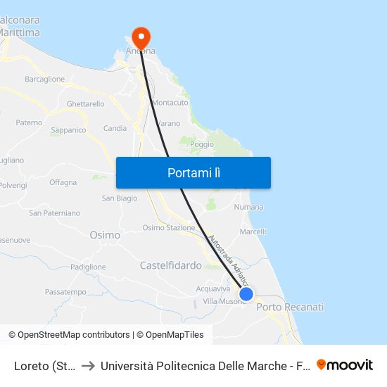 Loreto (Stazione F.S.) to Università Politecnica Delle Marche - Facoltà Di Economia ""Giorgio Fuà"" map