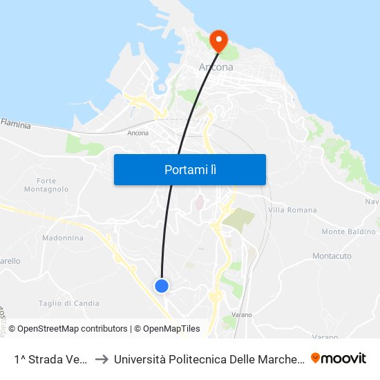 1^ Strada Vecchia Pinocchio to Università Politecnica Delle Marche - Facoltà Di Economia ""Giorgio Fuà"" map