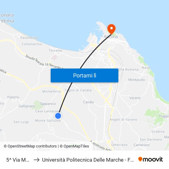 5^ Via Montesicuro to Università Politecnica Delle Marche - Facoltà Di Economia ""Giorgio Fuà"" map