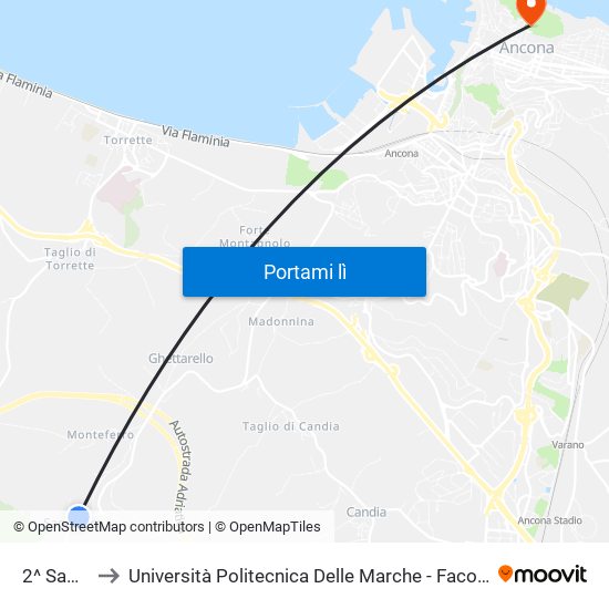 2^ Sappanico to Università Politecnica Delle Marche - Facoltà Di Economia ""Giorgio Fuà"" map