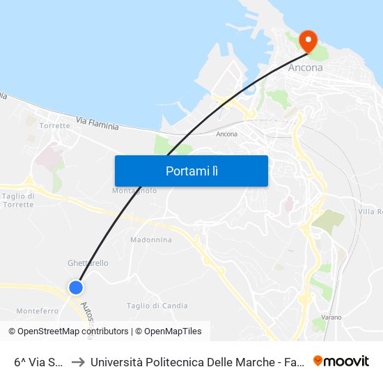 6^ Via Sappanico to Università Politecnica Delle Marche - Facoltà Di Economia ""Giorgio Fuà"" map