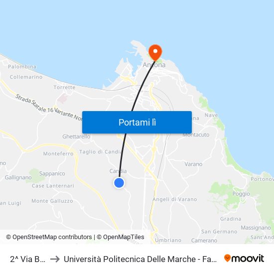 2^ Via Bolignano to Università Politecnica Delle Marche - Facoltà Di Economia ""Giorgio Fuà"" map