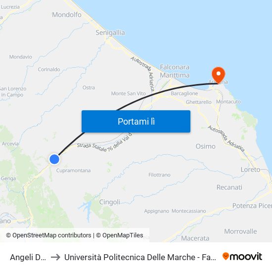 Angeli Di Rosorar to Università Politecnica Delle Marche - Facoltà Di Economia ""Giorgio Fuà"" map