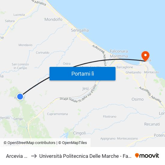 Arcevia  (Merloni). to Università Politecnica Delle Marche - Facoltà Di Economia ""Giorgio Fuà"" map