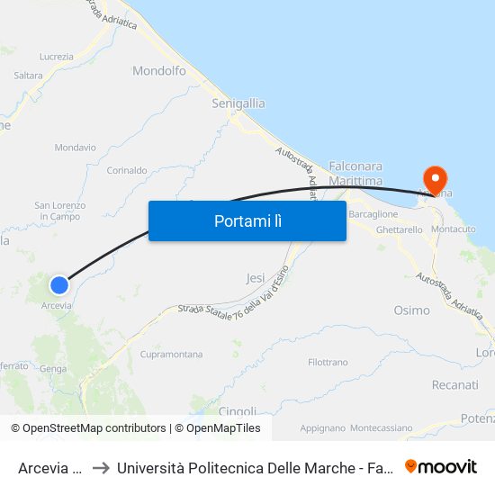 Arcevia (La Valle) to Università Politecnica Delle Marche - Facoltà Di Economia ""Giorgio Fuà"" map