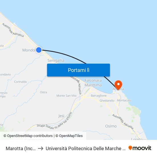 Marotta (Incr. Autostrada). to Università Politecnica Delle Marche - Facoltà Di Economia ""Giorgio Fuà"" map