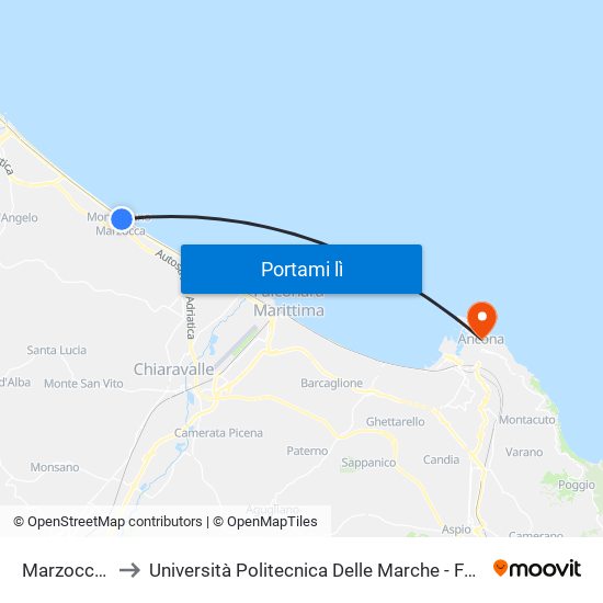 Marzocca (Cerioni) to Università Politecnica Delle Marche - Facoltà Di Economia ""Giorgio Fuà"" map