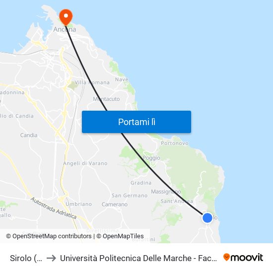 Sirolo (Centro) to Università Politecnica Delle Marche - Facoltà Di Economia ""Giorgio Fuà"" map