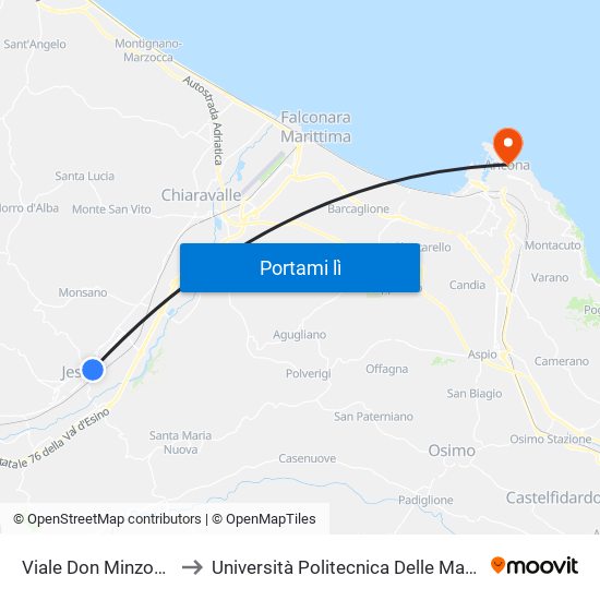 Viale Don Minzoni - Centro Commerciale to Università Politecnica Delle Marche - Facoltà Di Economia ""Giorgio Fuà"" map