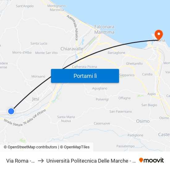 Via Roma - Distributore to Università Politecnica Delle Marche - Facoltà Di Economia ""Giorgio Fuà"" map