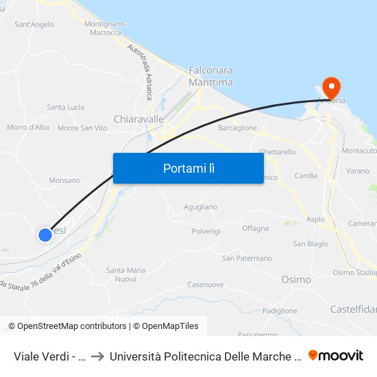 Viale Verdi - Scuole Collodi to Università Politecnica Delle Marche - Facoltà Di Economia ""Giorgio Fuà"" map