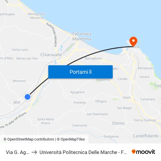 Via G. Agnelli - Cnh to Università Politecnica Delle Marche - Facoltà Di Economia ""Giorgio Fuà"" map