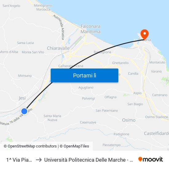 1^ Via Piandelmedico to Università Politecnica Delle Marche - Facoltà Di Economia ""Giorgio Fuà"" map