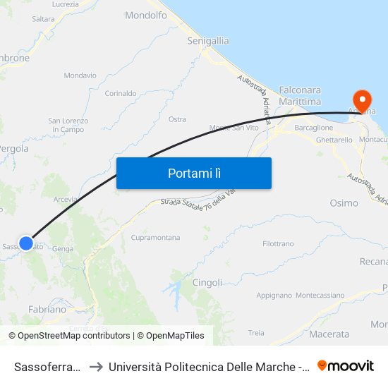 Sassoferrato (Ospedale) to Università Politecnica Delle Marche - Facoltà Di Economia ""Giorgio Fuà"" map